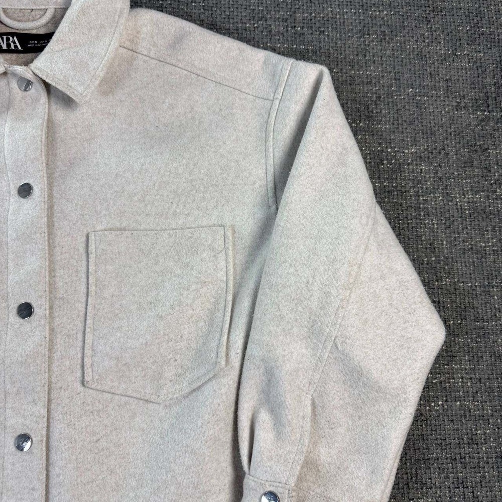 Zara Shirt Jacket Womens Small Oatmeal Heather Snap Front Oversized Shacket - Picture 3 of 13